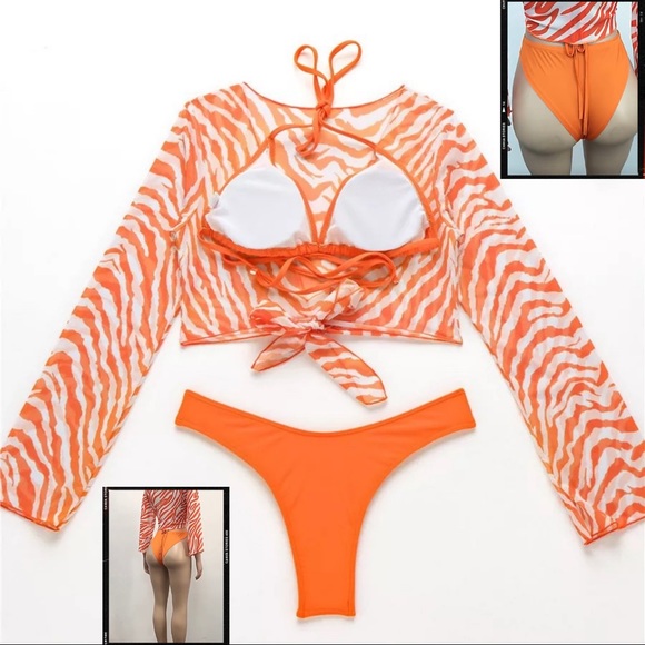 3 Pc Cheeky HiCut Triangle Bikini & Cover Up NWT - Picture 5 of 12